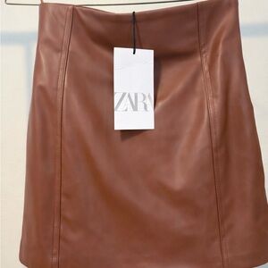 Zara Women's Tan Leather Mini Skirt